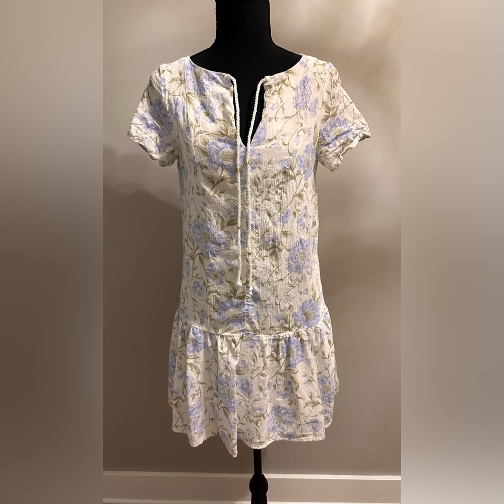 H&M Cream and Blue Floral Mini Dress